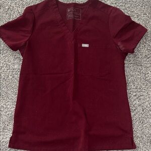 Figs v neck marroon scrub top